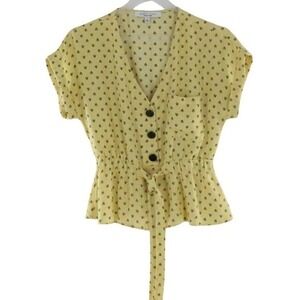 Sweet Rain Peplum Top Geometric Print Tie Waist Size Small Yellow T98529-A37‎